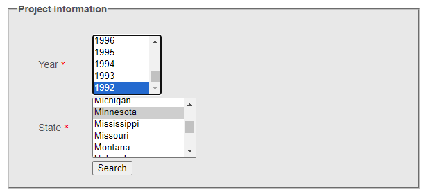 A screenshot of a web form that only goes back to 1992 in Minnesota.