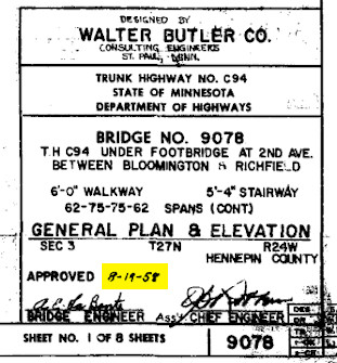 Closeup of the engineering plans highlighting an approval date of 8-19-58.